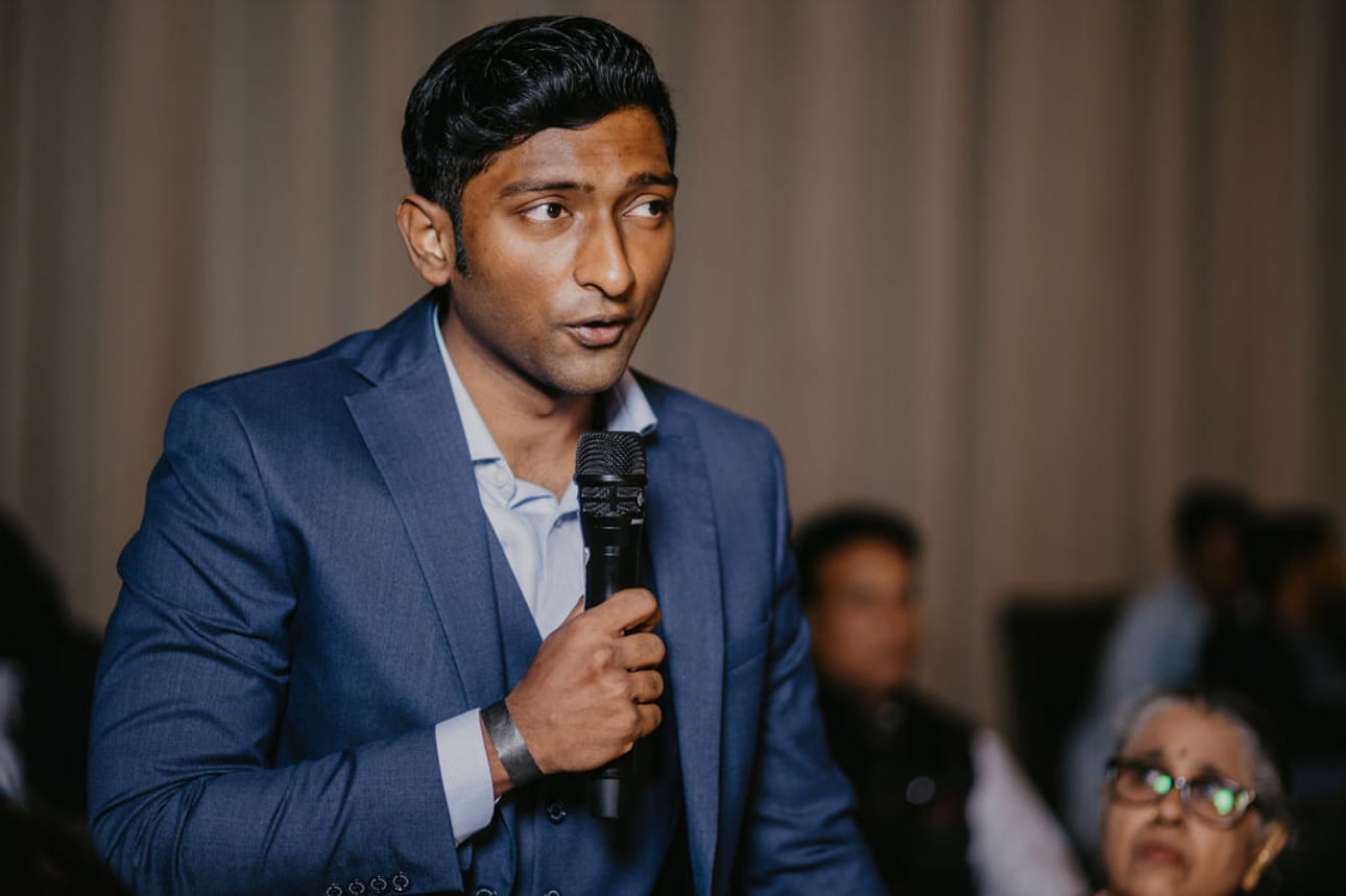 Akash Narayan delivering a speech